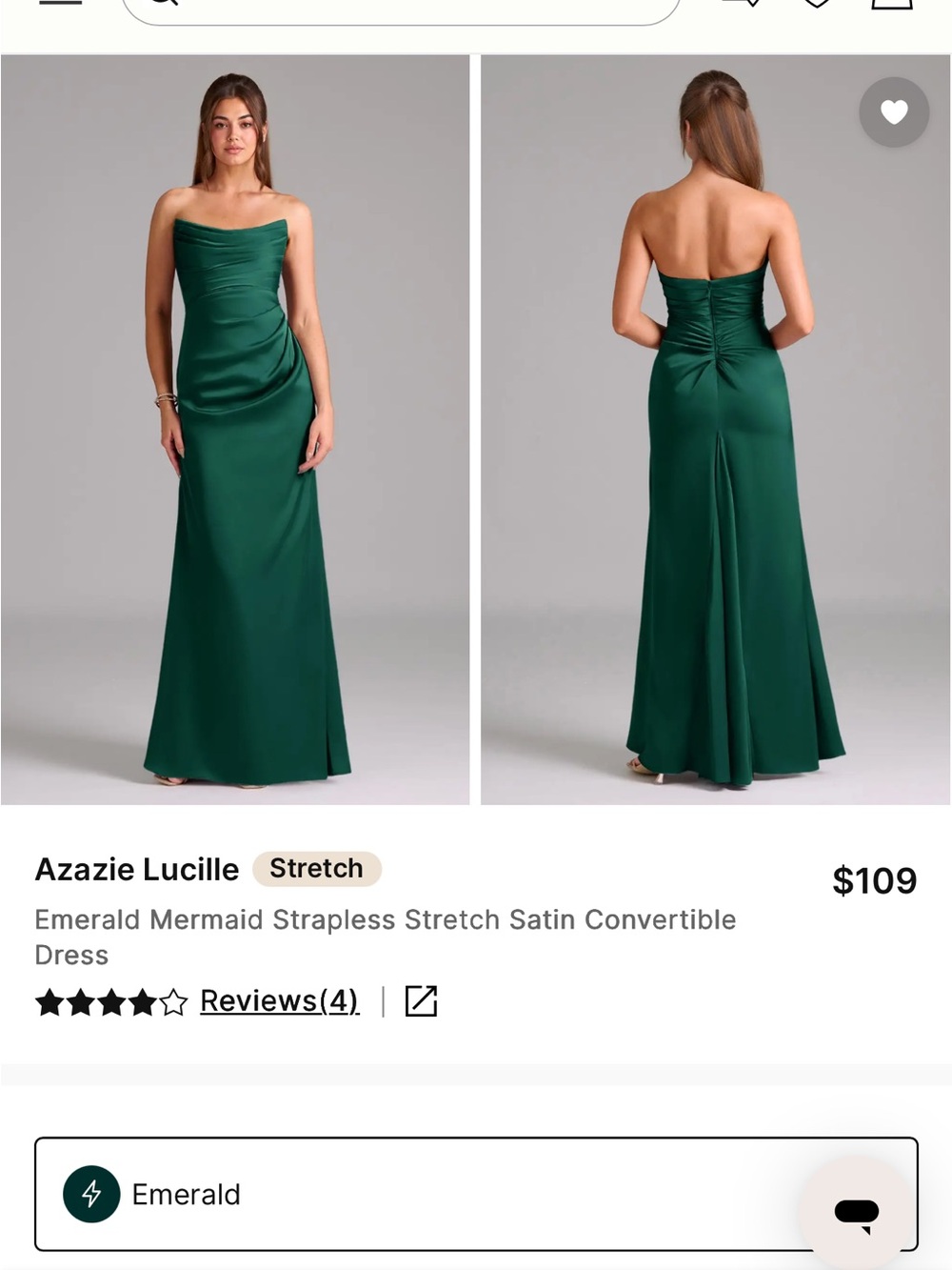 Azazie Emerald Strapless Satin Evening Gown